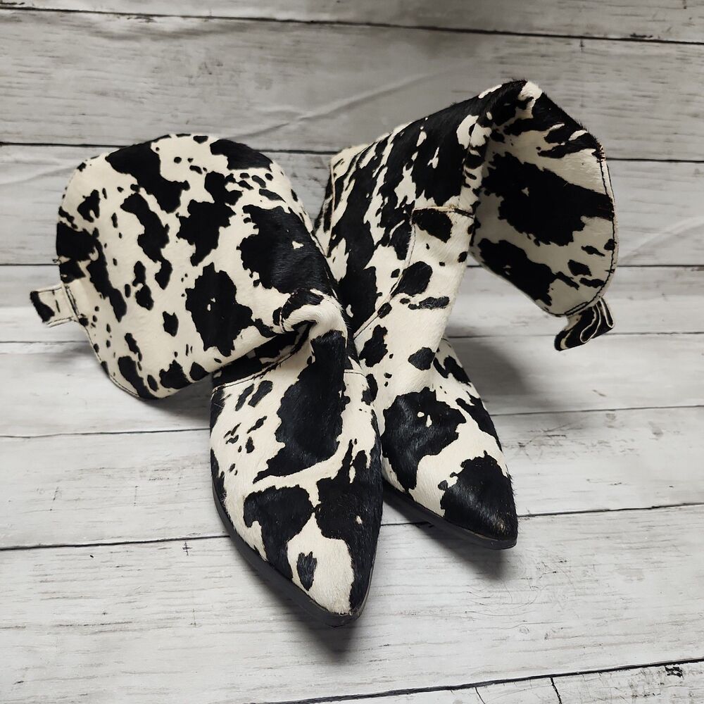DINGO Live a Little Cow Print Calf Hair Western Boots Women's Size 8 Black/White - Picture 13 of 14